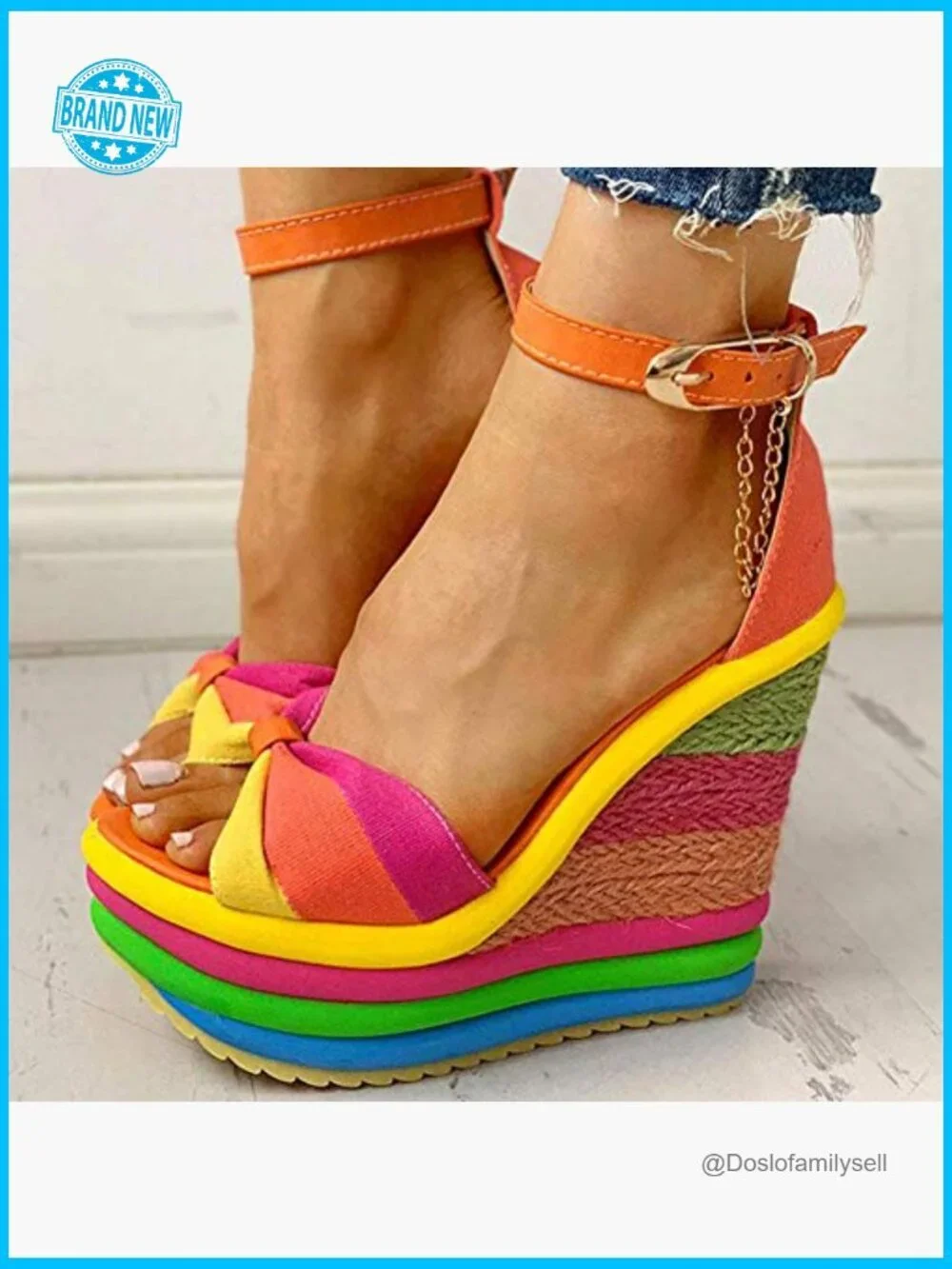 Gladiator Ankle Strap High Heel Platform Wedge Rainbow Sandals Women
